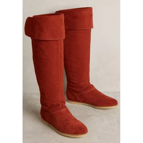 Anthropologie KMB Robin Flat High Boots 37 Round Toe Slip-On - Picture 1 of 12